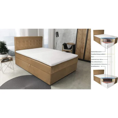 Best For Home Boxspringbett DELUXE in Braun, Liegefläche 140x200 cm – mit Bettkasten, Taschenfederkern